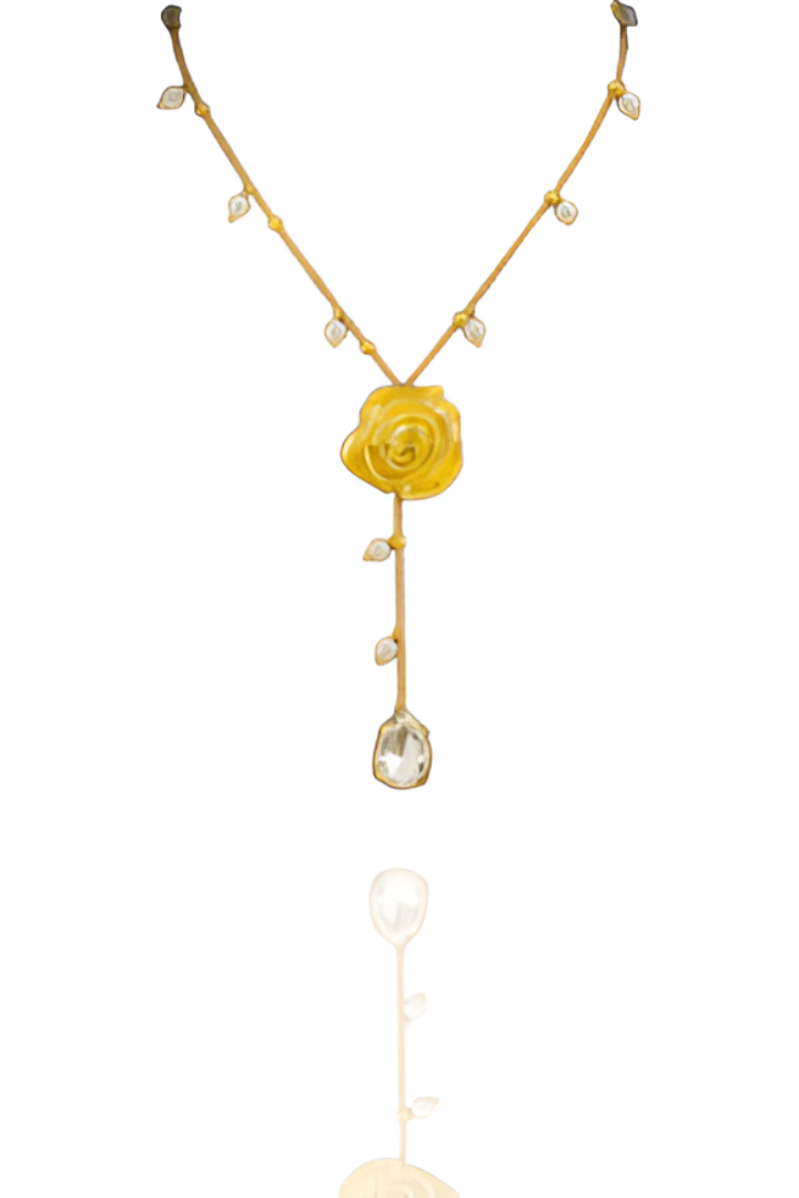 Gold Rose & Pearl Drop Necklace