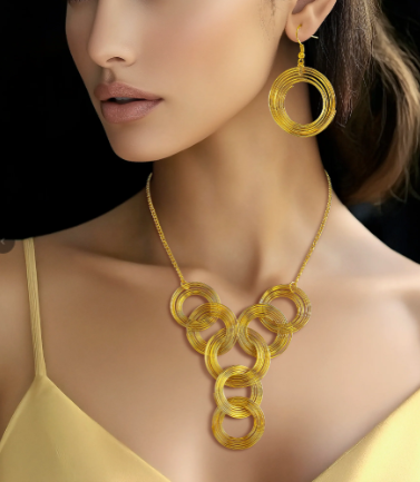Gold Choker with Big Hoop Earrings