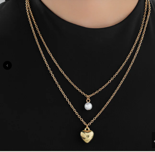 Layered Heart Pendant Necklace (Gold Plated)