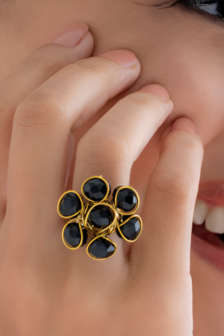 Black Mirage Crystal Glam Ring
