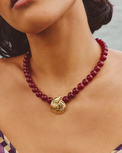 Spiral Gemstone Beaded Pendant Necklace